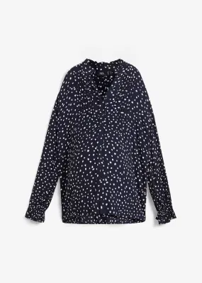 Maternity/Nursing Top Navy Blue-White Polka Dots