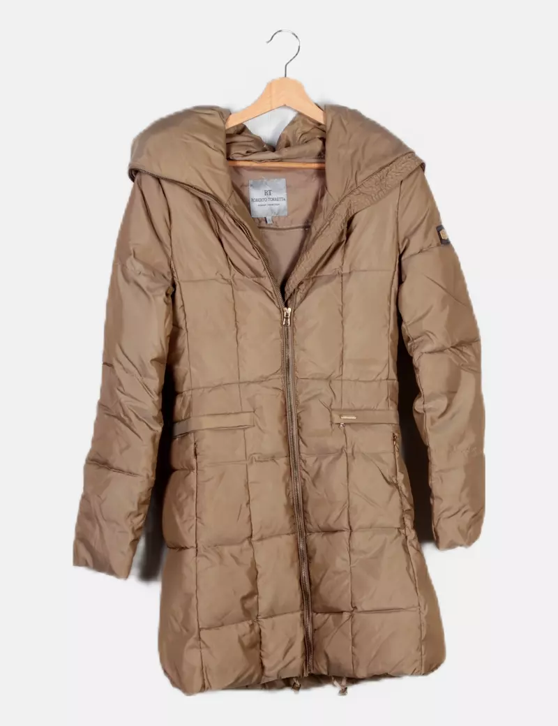 Brown Quilted Roberto Torreta Feather Jacket