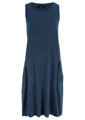 Dark Blue Cotton Knit Dress with Pockets