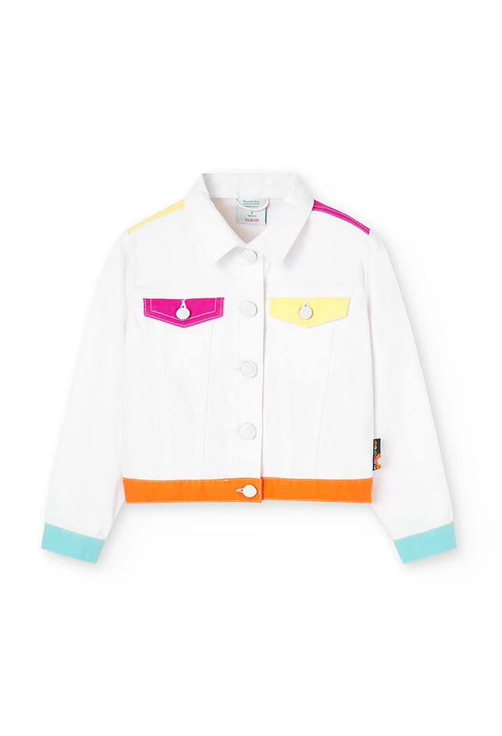 Girl's white elastic twill jacket