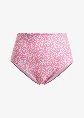 Light Blue-Pink High-Waisted Leopard Print Bikini Bottom