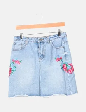 Springfield embroidered denim skirt
