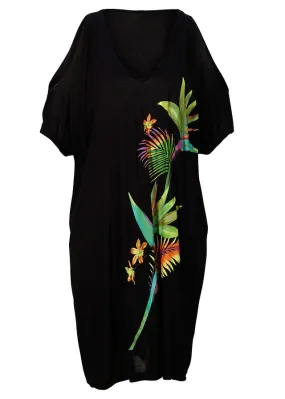 Sustainable Viscose Black Beach Dress with Cutouts