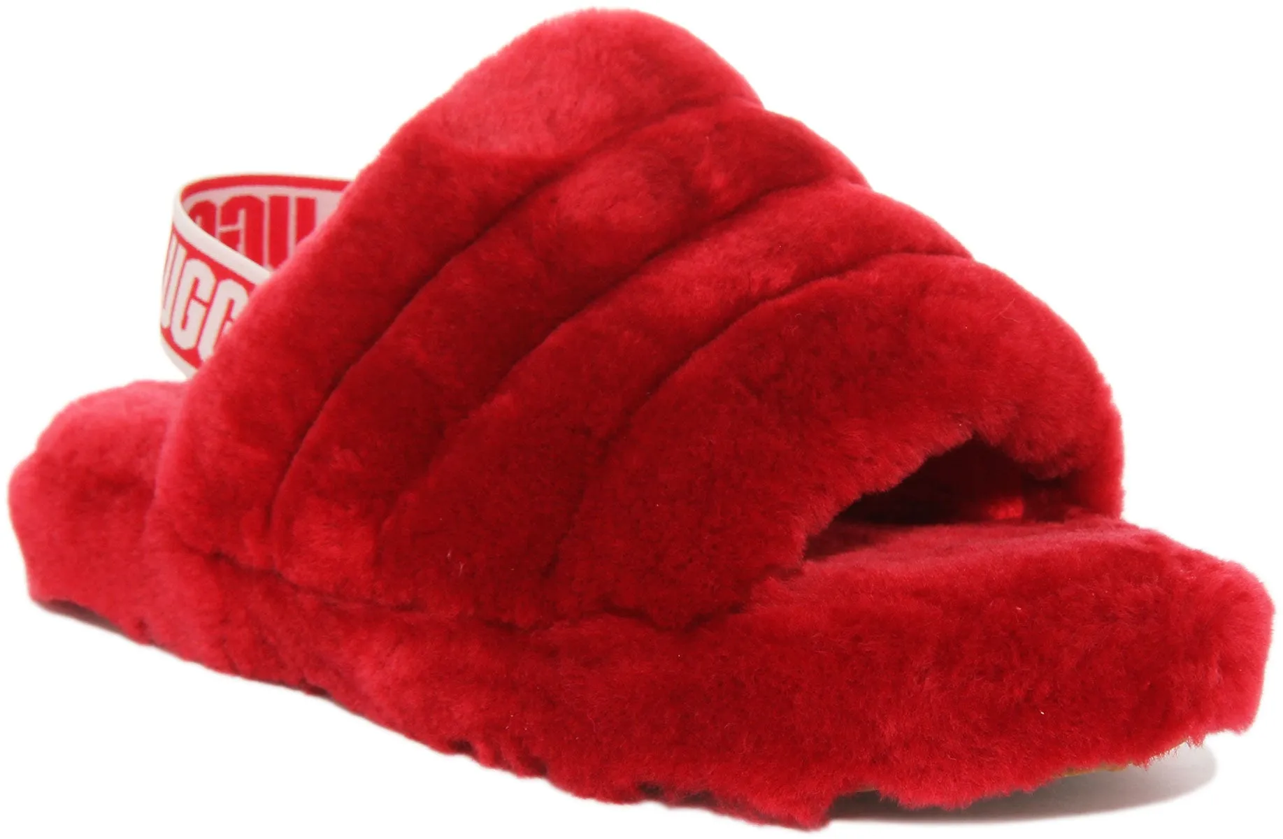 Ugg Fluff Yeah Sandalia de piel de oveja con respaldo elástico para niños en rojo