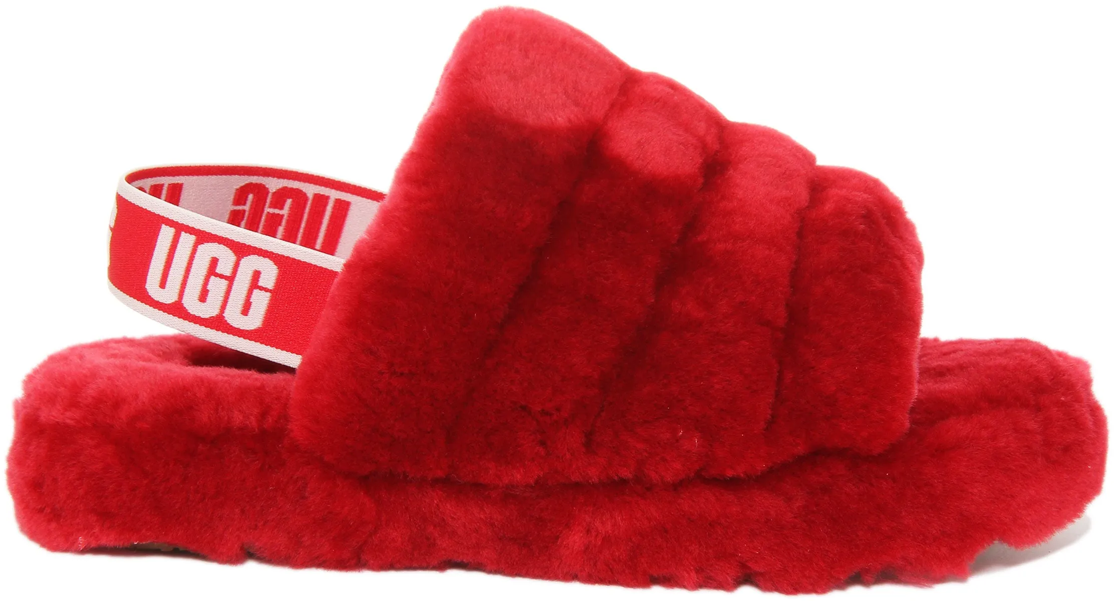Ugg Fluff Yeah Sandalia de piel de oveja con respaldo elástico para niños en rojo