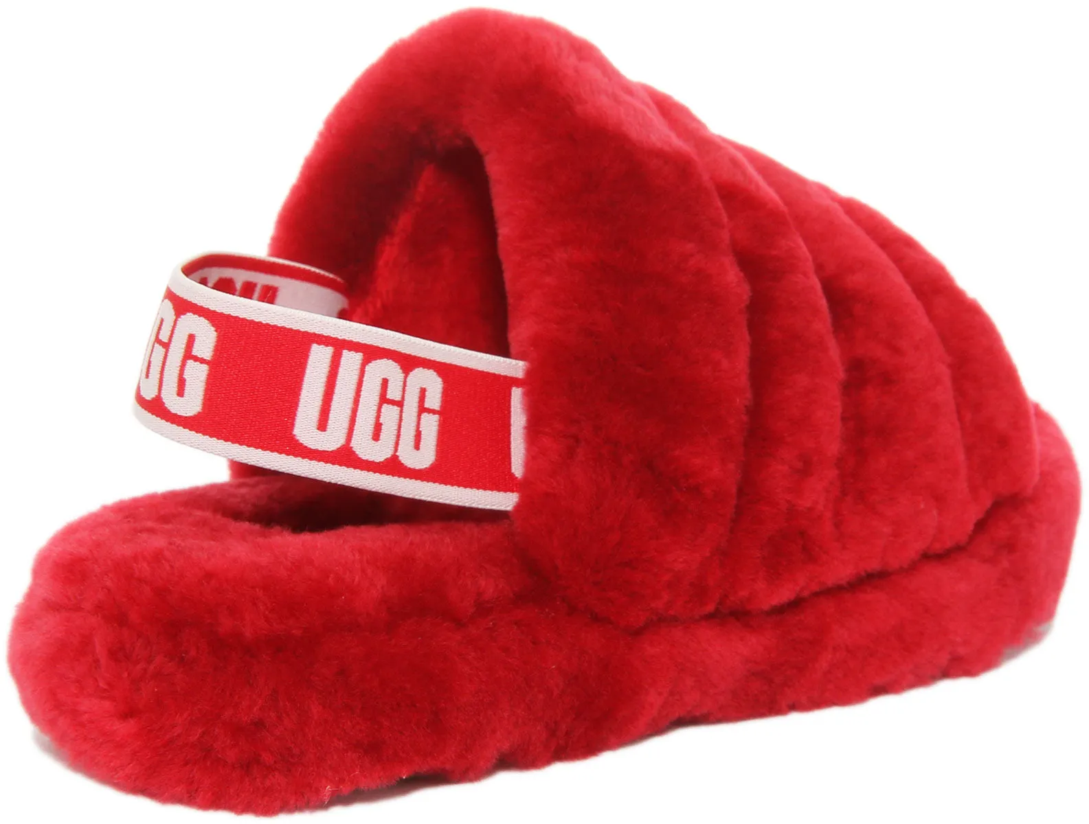 Ugg Fluff Yeah Sandalia de piel de oveja con respaldo elástico para niños en rojo