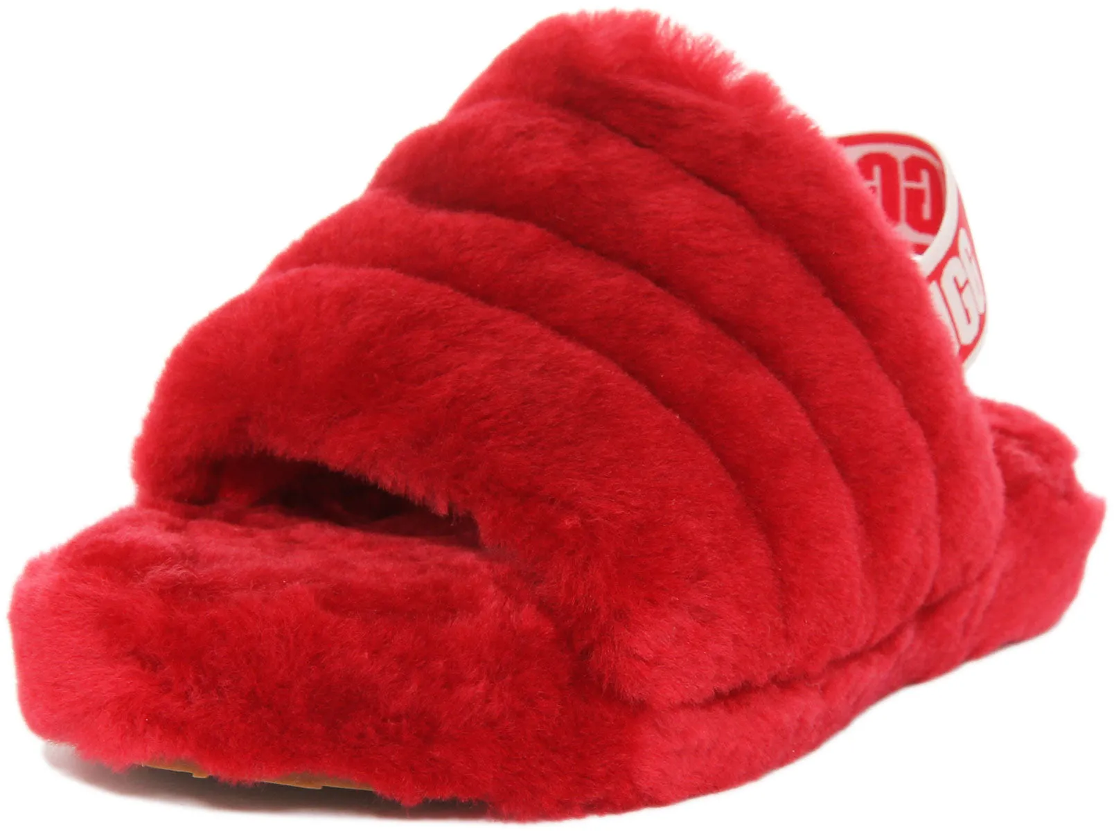 Ugg Fluff Yeah Sandalia de piel de oveja con respaldo elástico para niños en rojo