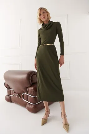 Green Mackenzie Draped Knit Midi Dress