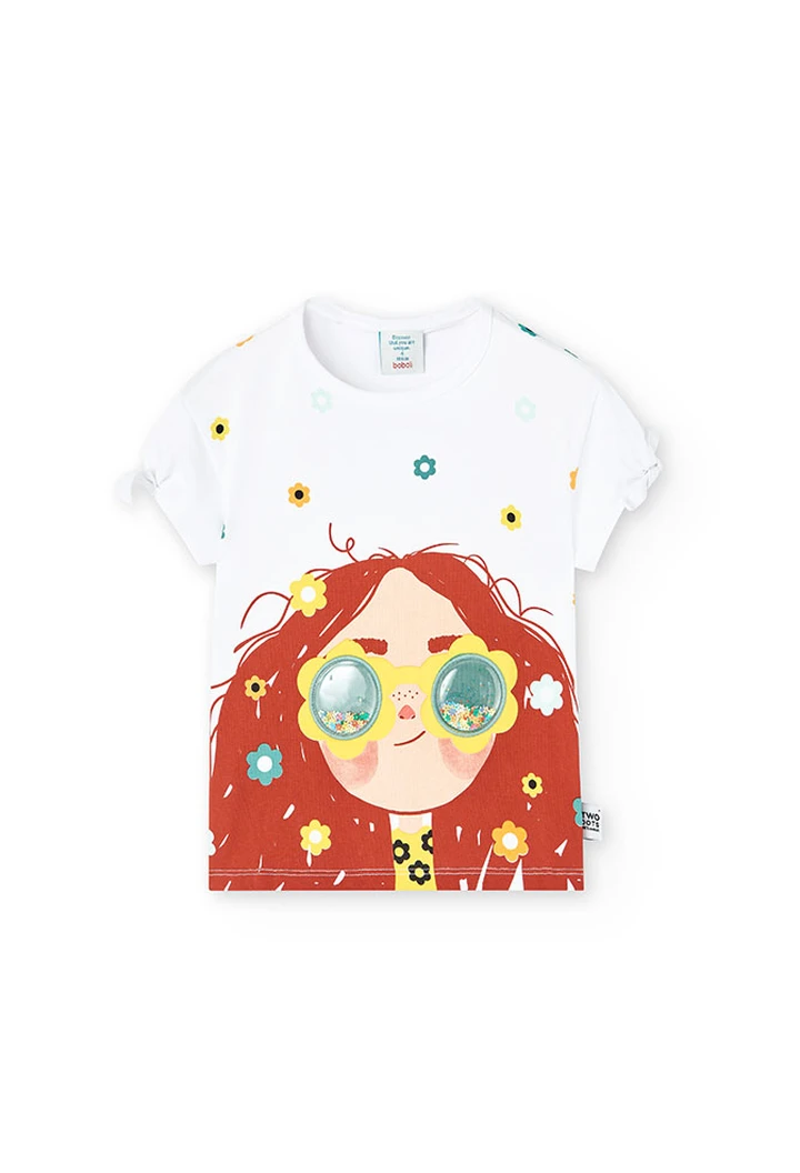 White Girl's Knit Elastic T-shirt